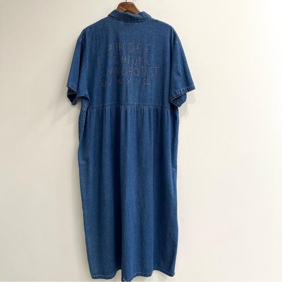 Vintage 90’s denim maxi jumper dress country chicken rooster patchwork appliqués - Picture 4 of 14